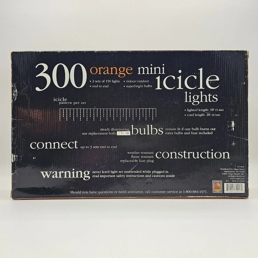 Orange Mini Icicle Christmas Lights 300 Mini Bulbs Indoor Outdoor 18 in OPEN BOX
